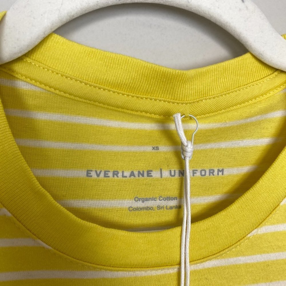 Everlane The Organic Cotton Crew T Shirt Mens XS‎ Yellow White Striped - Picture 2 of 7